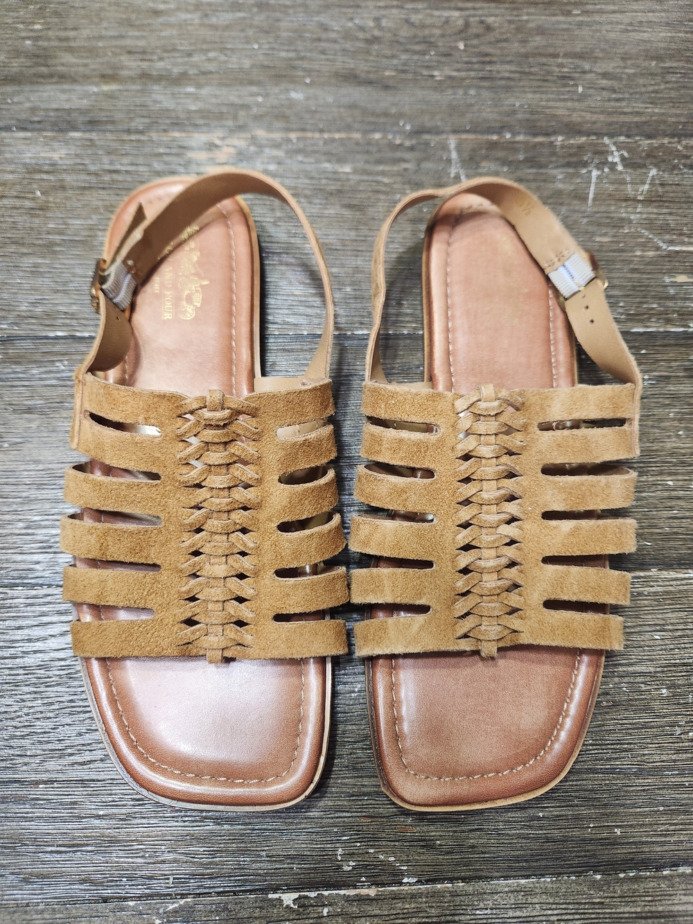 Coach and Four Tan Woven Suede Slingback Sandals